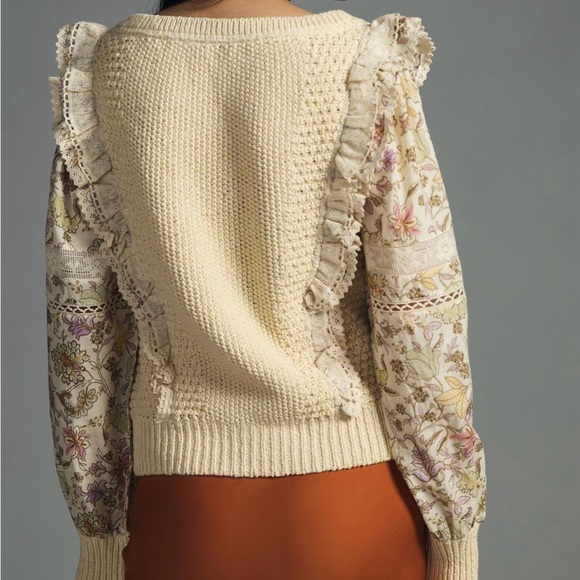 NWT By Anthropologie Printed-Sleeve Ruffle Sweater - Picture 3 of 8
